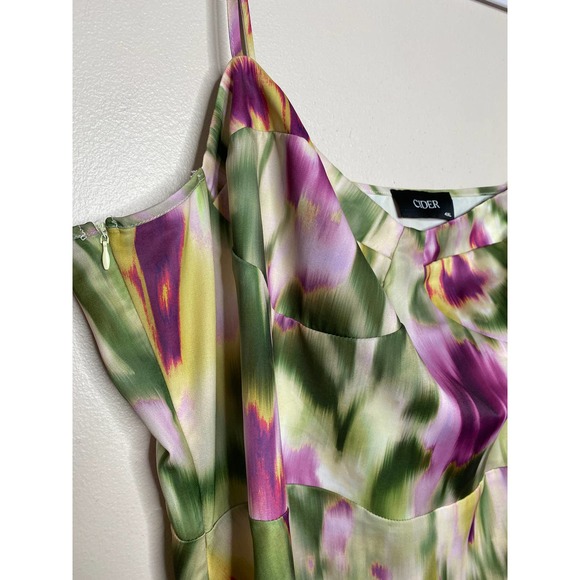 Cider | Dresses | Cider Curve Plus Illusion Ruched Midi Dress Purple Green Watercolor Corset 4xl 